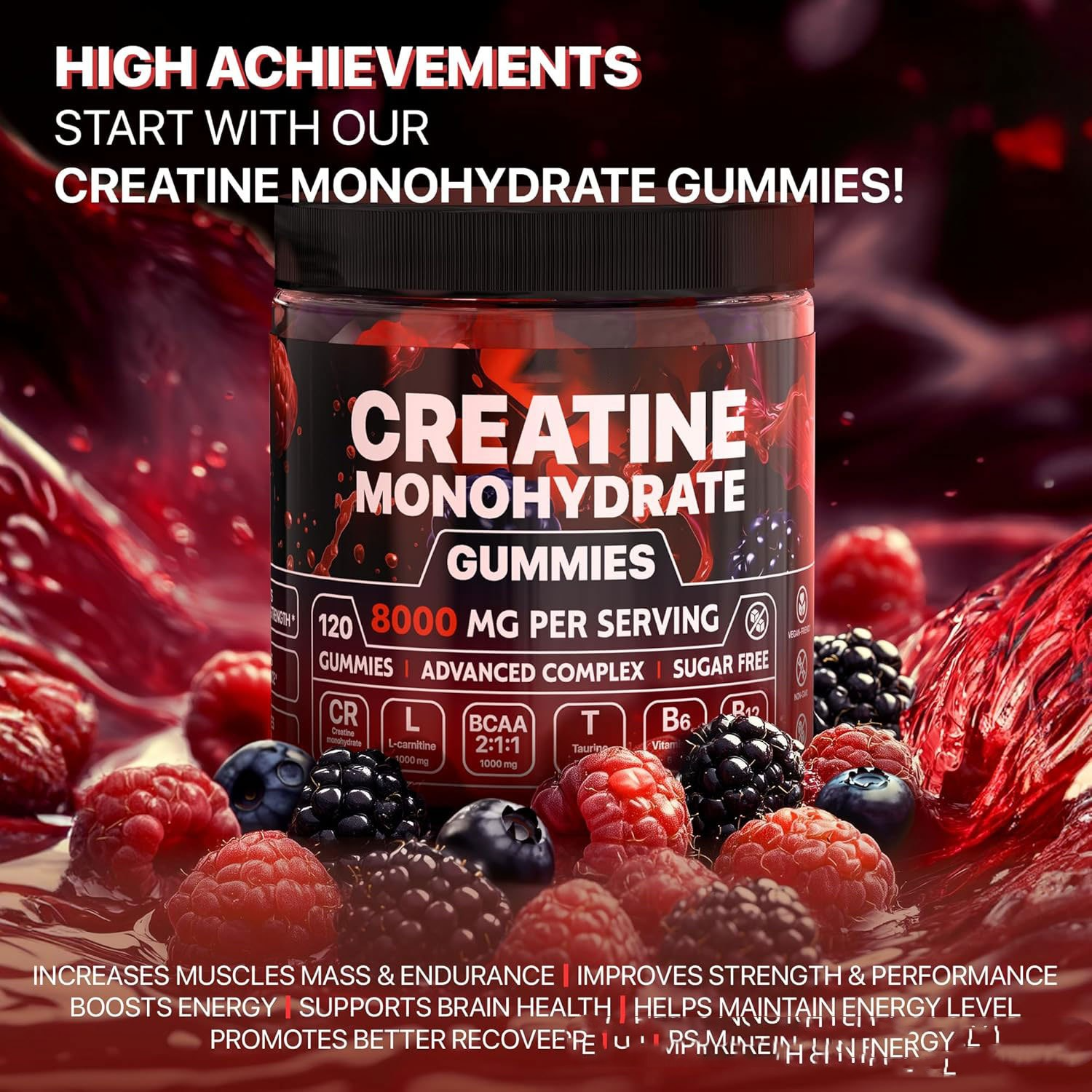 Creatina monohidratada (gominolas frambuesas y arandanos)